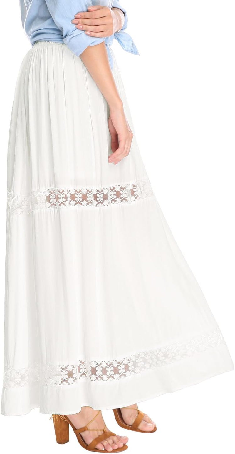 Women'S Saint Patrick'S Day Long Skirts Elastic Waist Swing A-Line Lace Insert Maxi Skirt