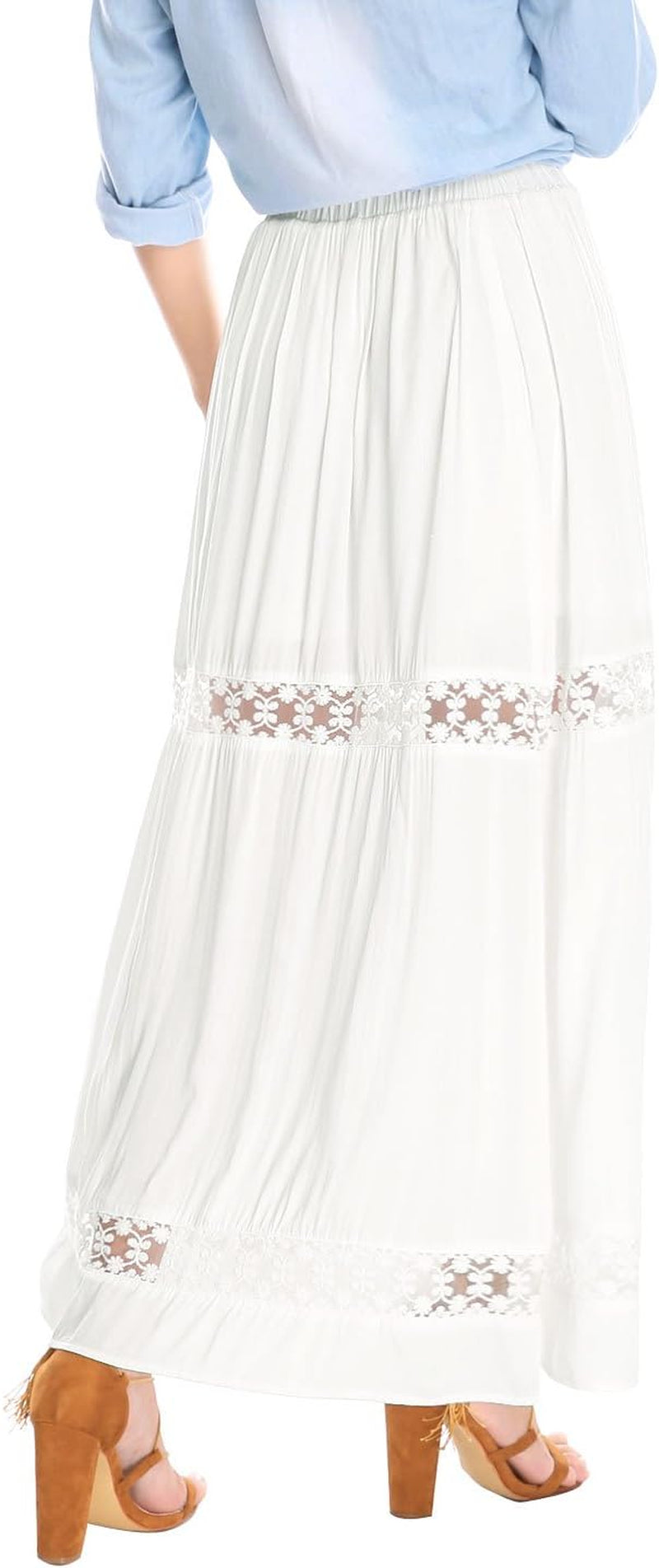 Women'S Saint Patrick'S Day Long Skirts Elastic Waist Swing A-Line Lace Insert Maxi Skirt